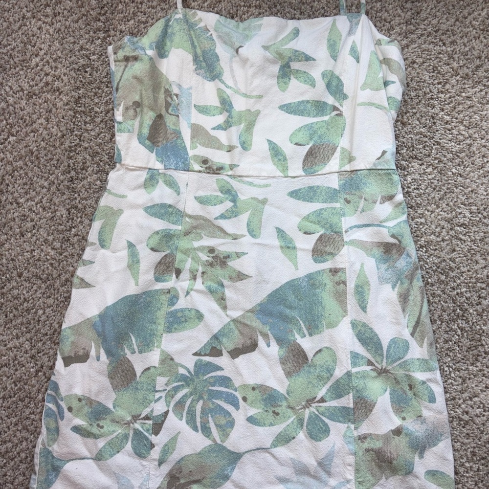 En Creme Green and Brown Leaf Print Mini Dress